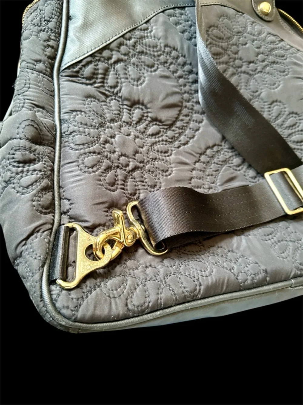 Petunia Pickle Bottom Black Quilted Floral-Embossed Tote NWOT